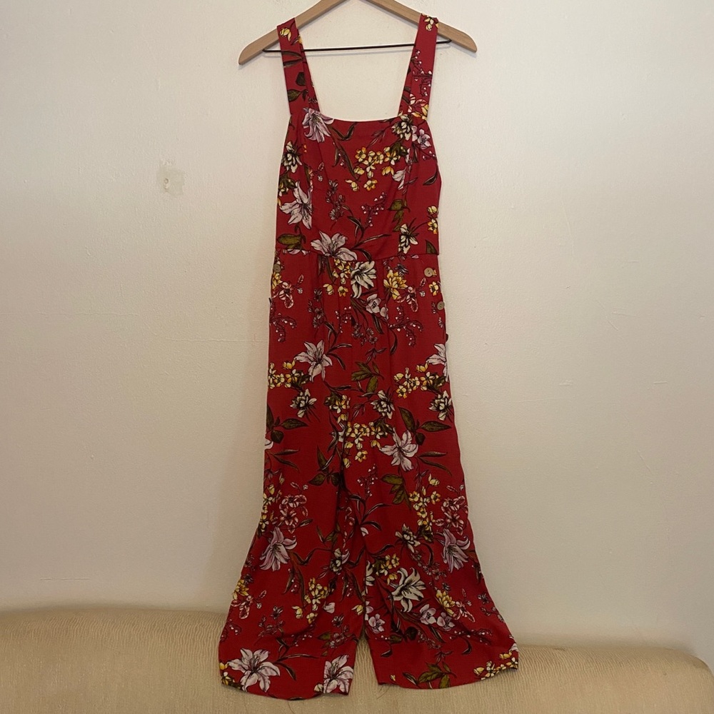 Xhileration large red floral sleeveless jumpsuit